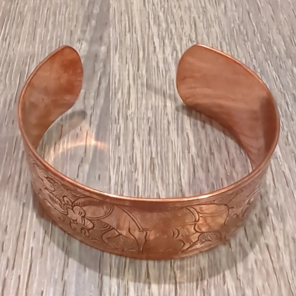 Vintage Copper Ethnic Story Etched Cuff